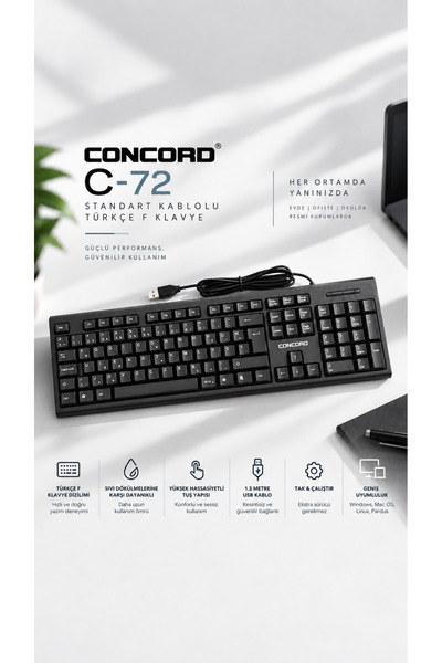 Concord C-72 Kablolu Türkçe F Klavye