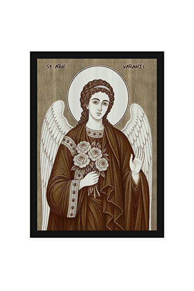 OEM Icoana Sfantul Arhanghel Varahil pirogravata pe lemn, cu rama, 50 x 70 cm