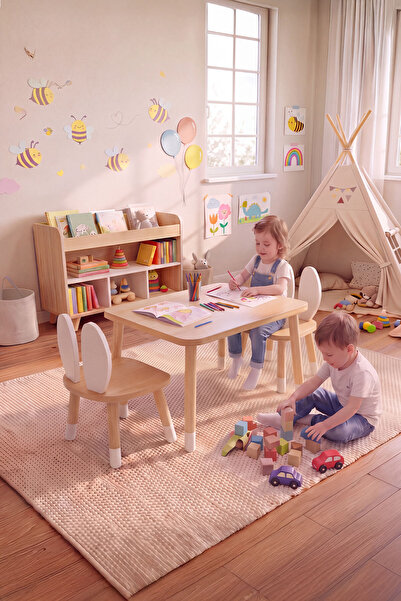 Bee Smart Masa 2 Sandalye Montessori Çocuk Oyun Etkinlik Çalışma Masası Aktiv...
