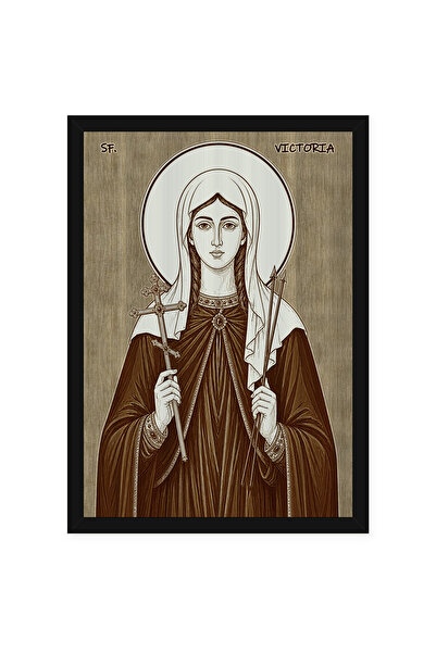 OEM Icoana Sfanta Mucenita Victoria pirogravata pe lemn, cu rama, 50 x 70 cm