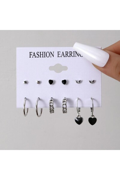 Choice A 6 Pairs Korean Fashion Metal Start Heart Circle Small Earrings For W...