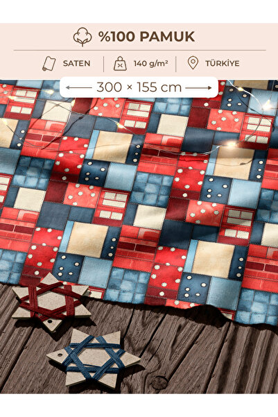 FabricMarket Țesătură din satin de bumbac 100% cu model patchwork – 300x155 c...