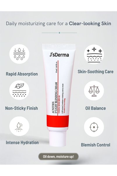 J'sDerma Face Moisturizer for Blemish, Hydration & Oil-Control - Acnetrix D’Light Blending Cream 50ml