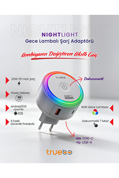 truebo NightLight USB TypeC RGB Gece Lambası Adaptör