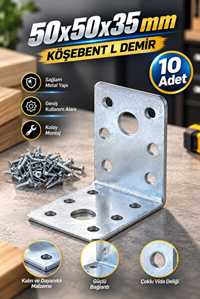 NZB Mobilya Dolap Köşe Bağlantı Sabitleme L Demir Köşebent Gönye 50x50x35 mm ...