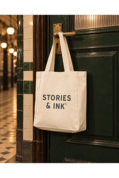 Luvili Baskılı Körüklü Kanvas Bez Çanta, Stories & Ink
