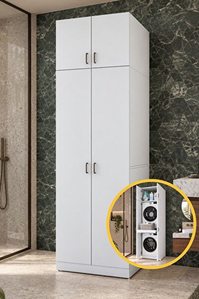 Rani Mobilya Rani KD144 Çamaşır Ve Kurutma Makinesi Dolabı Çekmeceli Raflı Ba...