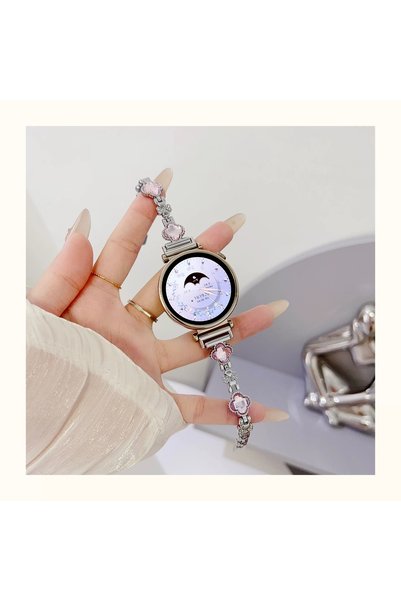 Alstrap Samsung Galaxy Watch 7 6 5 4 Uyumlu Taşlı Yonca Desenli Metal Kordon