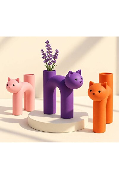 ROKH 🐱 Kedi Figürlü Vazo & Kalemlik | 3D Baskı PLA Dekoratif Masa Organizeri...