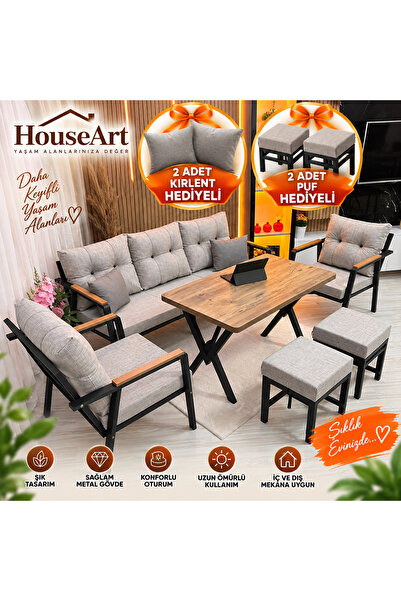 HouseART DORA 3 -1 - 1 + Masa + 2 Adet Puf , Balkon, Bahçe, Teras, cafe - Sal...