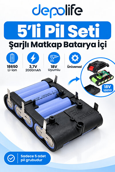 Depolife 5'li Pil Seti Şarjlı Matkap için 5 pilli Batarya içi imr 3,7v 18650 ...