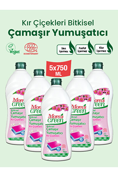 Mom's Green 5'li Set-Bitkisel Çamaşır Yumuşatıcı Kır Çiçekleri (750 ml x 5 Ad...