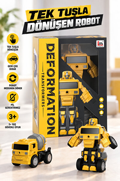 Metito Toys Geri Çekmeli Robot — Tek Tuşla Dönüşen Robot Araba Transformers