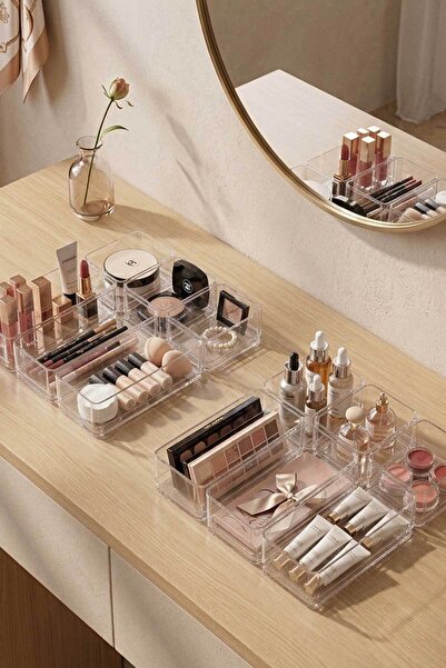 HOMENIVA 12 Piece Transparent Modular Storage Set - Drawer and Makeup Organizer