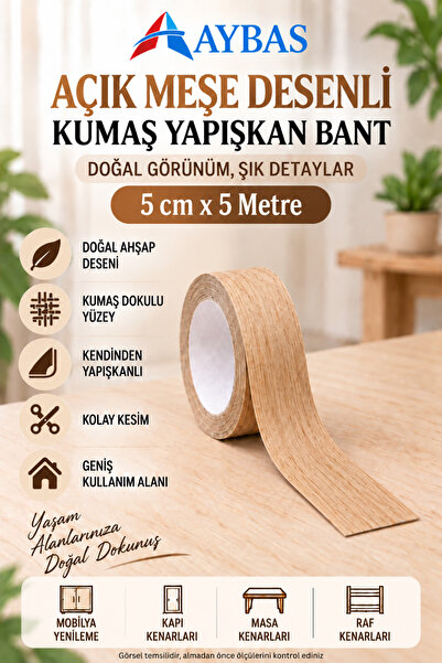 Aybas 5 cm x 5 Metre Açık Meşe Ahşap Desenli Kumaş Yapışkan Bant – Kendinden ...