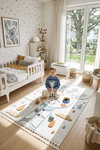 venucci home & living Quincey Bukleli Renkli Yumuşak Peluş Çocuk Odası Halı B...