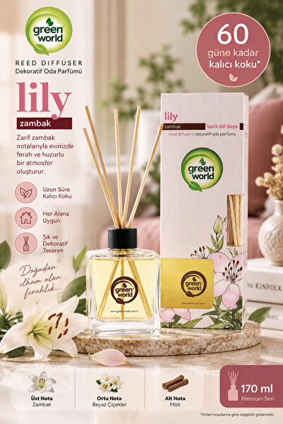 Green World BAMBU ÇUBUKLU DEKORATİF 170 ML ODA KOKUSU ZAMBAK