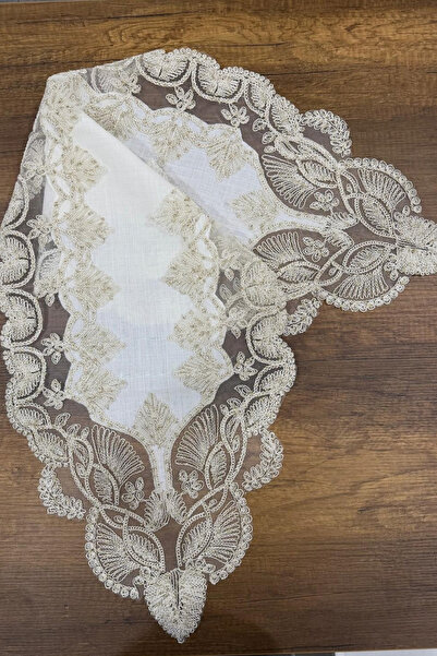 GOLDROOM Linen Fransız Dantelli Salon Takımı 5 Parça Krem