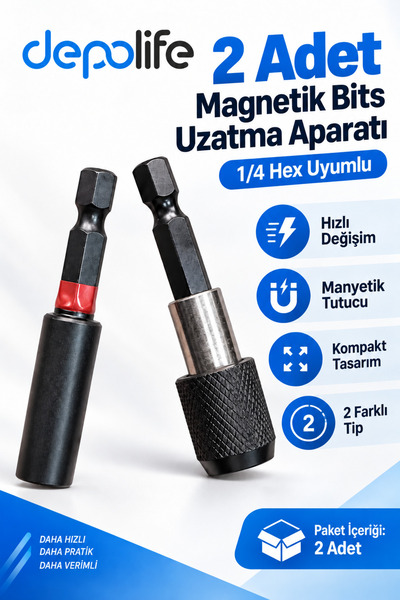 Depolife Bits tutucu Aparatı Hızlı Değiştirme Aparatı 2 Adet Magnetik Yaylı B...