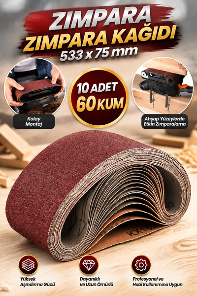 NZB Sonsuz Bant 60 Kum Tank Palet Zımpara Kağıdı 75 x 533 mm (10 ADET)