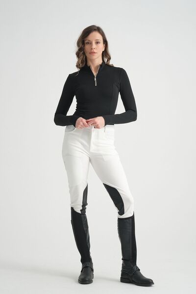 PEUR RIDER SHOP تي شيرت نسائي أسود اللون بأكمام طويلة وسحاب