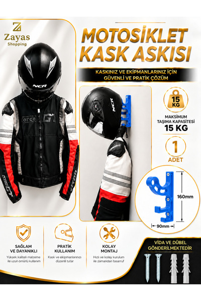 Zayas Shopping Suport de perete albastru pentru cască de motocicletă, suport ...