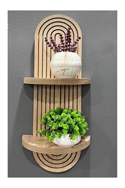 Industrial Living Dekoratif Ahşap Duvar Rafı – Frezeli Tasarım | Çift Katlı D...