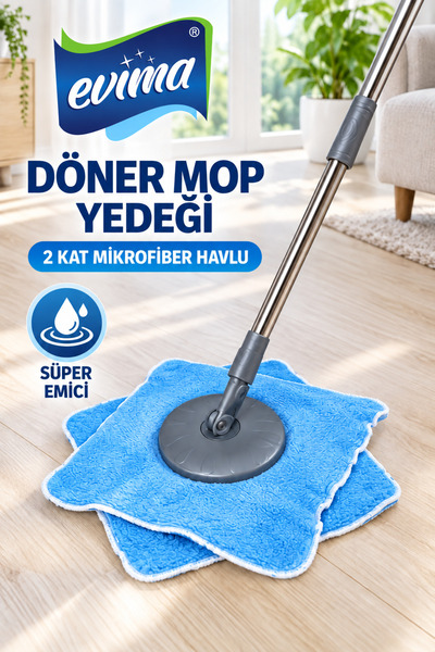 EVİMA Döner Mop Yedeği 2 Kat Mikrofiber Havlu Süper Emici Mop Ucu