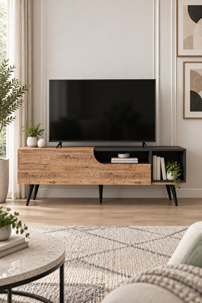 ARNETTİ Alba 150 cm TV Sehpası Atlantik Çam Antrasit | Modern TV Ünitesi