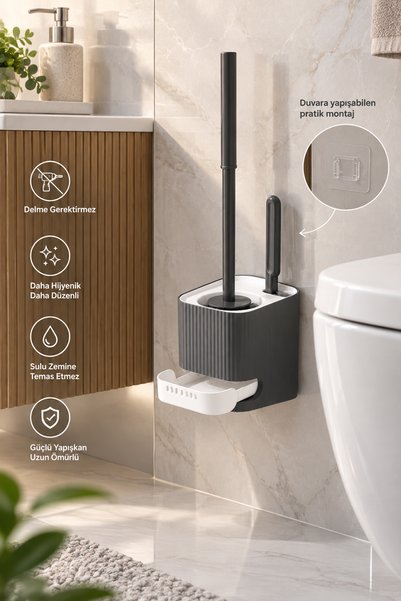 Porsima 2027 Su Akıtmayan Yapışkanlı Banyo Lavabo Wc Temizleme Fırçası- 2li Tuvalet Fırçası-beyaz