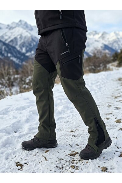 SNOWMOUNT Softshell Outdoor Soğuğa Karşı Dayanıklı Polarlı Kışlık Siyah Haki ...