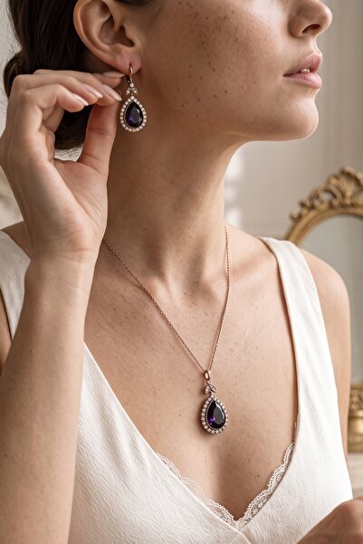 FAYRA ACCESSORIES Crystal Embellished Waterdrop Necklace and Earring Set