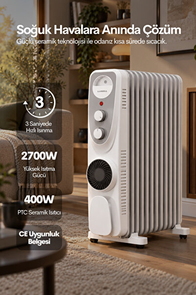 Luxell Yağlı Radyatör Elektrikli Isıtıcı Beyaz Gri 13 Dilim – LUX13-FP-WG