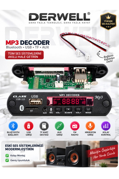 Derwell Class Tf-123 Bluetooth Oto Teyp Çevirici Dc 12 Volt Bt-speaker Usb Sd...