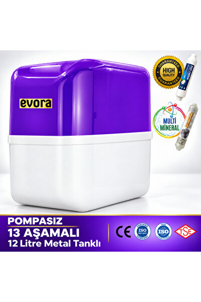 Evora 13 Aşamalı 12lt Mor Kapalı Şeffaf Kasa Pompasız Su Arıtma Cihazı