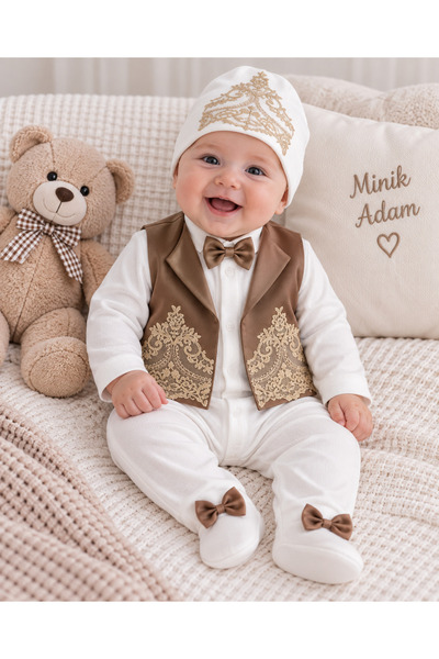 Ponpon Baby طقم سترة للأطفال الأولاد، طقم مولود فاخر، هدية للأطفال