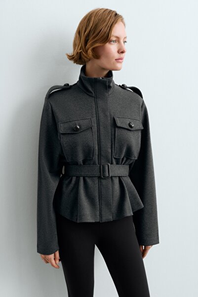 Oysho Short cotton piqué jacket with belt