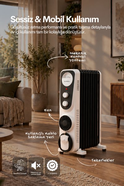 Luxell Yağlı Radyatör Elektrikli Isıtıcı Siyah Beyaz 9 Dilim – LUX09-FP-BW