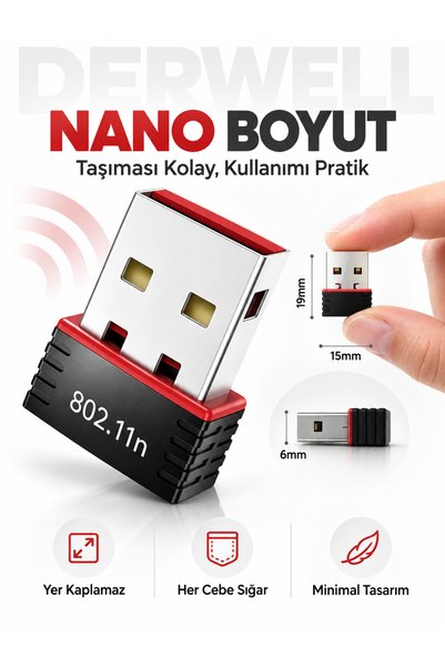 Derwell Usb Wifi Adaptörü 802.11n Anten 300 Mbps Usb Kablosuz Alıcı Dongle Ağ Kartı Masaüstü Güçlendirici