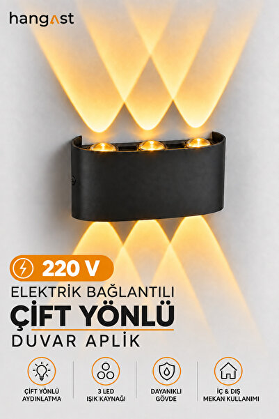 HANGAST He-001A AMBER RENKLİ Dekoratif Çift Yönlü Iç Dış Mekan Duvar Aydınlat...
