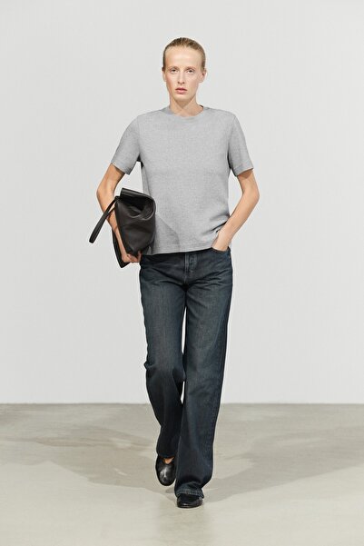Massimo Dutti İnterlok bisiklet yaka %100 pamuklu t-shirt