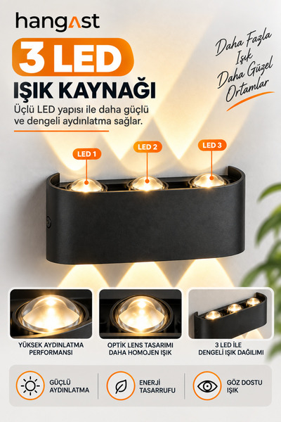 HANGAST He-006 Dekoratif Çift Taraf Duvar Aydınlatma Led Aplik Duvar Lambası Modern Aplik Iç Dış Mekan