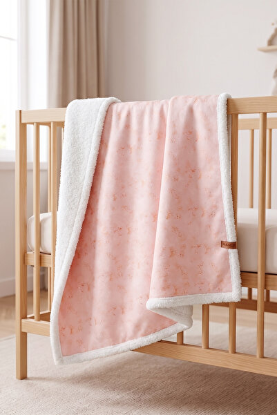 HAMUR Fluffy Bebek Battaniyesi 80x100 Solid Pembe Kundak Puset Çift Taraflı K...