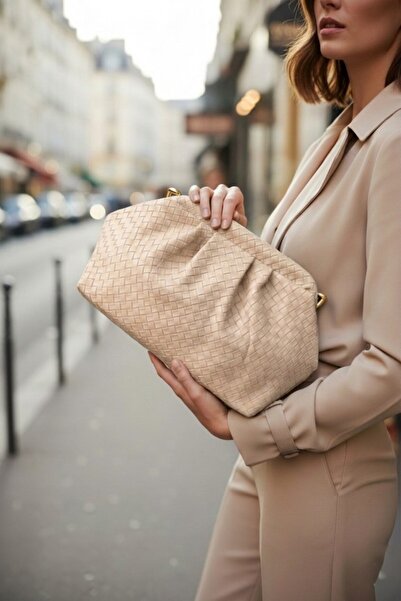 Classbag Γυναικεία τσάντα ώμου με πλεκτό σχέδιο κρεμ (ανοιχτόχρωμο βιζόν) και...