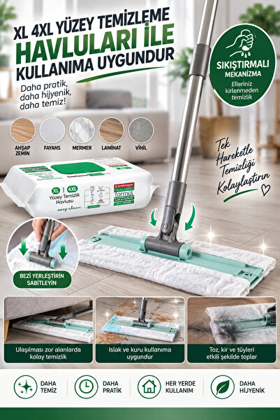grimorlife 4 XL Kullan-At Bez Uyumlu Mop – Sıkıştırmalı Sistem, Islak Kuru Te...