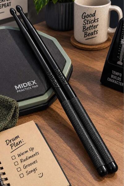 Midex Gfk-801Bk 5A Drumstick Drumstick Unbreakable Polyemide Black Color Drum...