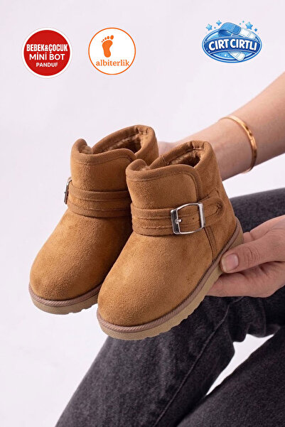 AlbiShoes Unisex Kız Erkek Çocuk Bebek Cırtlı Ev Botu Ev Ayakkabı Panduf Mini...