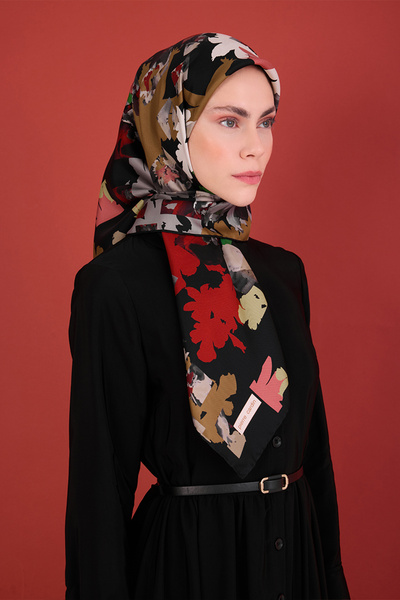 Pierre Cardin Black 90X90 Silk Crepe Satin Scarf