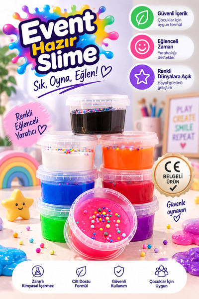 Genel Markalar Pastel Boncuklu Eğlenceli Slime Ce Belgeli 8 Renk
