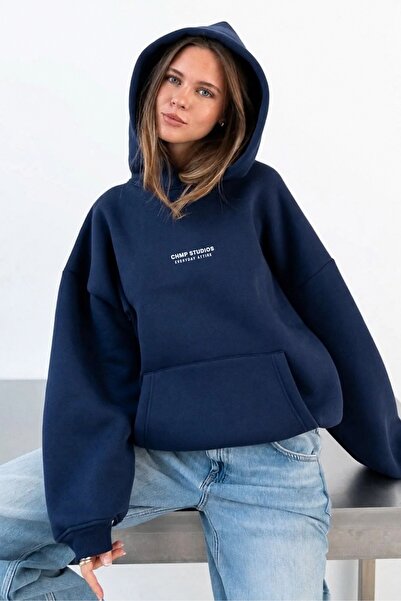 The Champ Clothing Kadın Oversize Sweatshirt Hoodie CHMP STUDIOS Baskılı Laci...